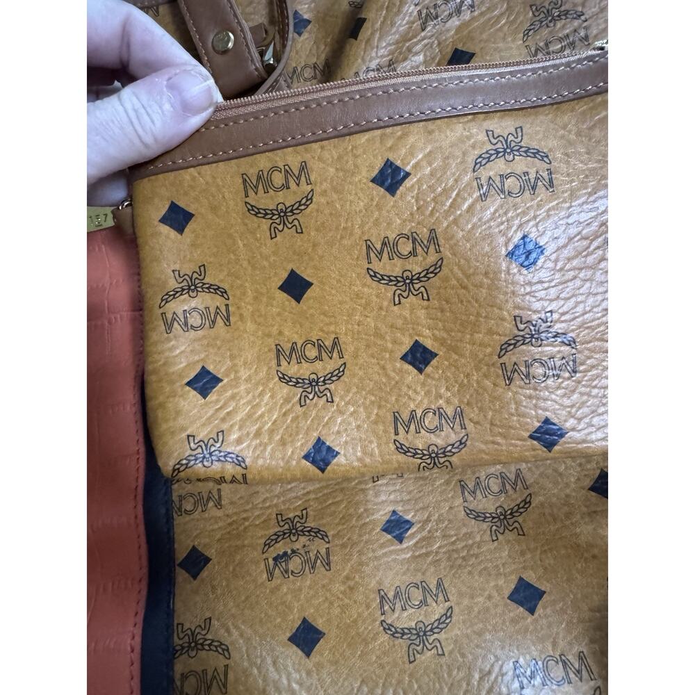 MCM Visetos Monogram Large Tote & Pouch EUC Limited Edition Orange Stripe - Picture 11 of 12